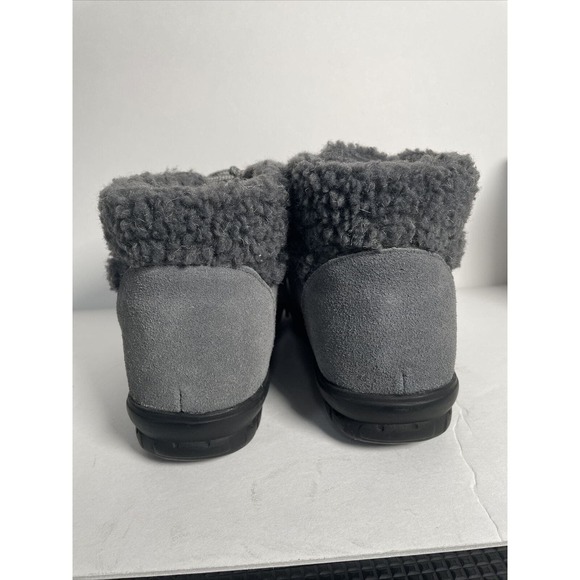 Heavenly Comfort Gray Sherpa Leather Suede Ankle Boots Size 7W Woman’s Booties - Picture 8 of 12